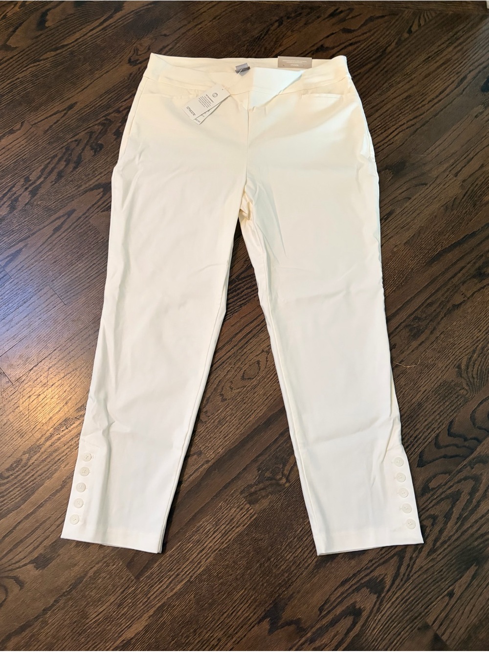 Chico's Cream So Slimming Bridgette Pants with Button Cuff Detail NWT size 14